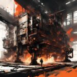 factory, industry, fire, flame, ink, art, world, ai generated